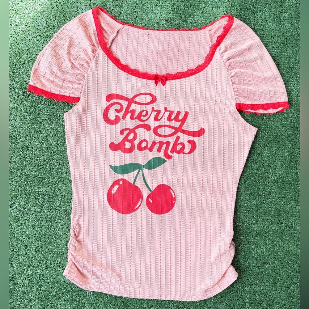 Pink "Cherry Bomb" Graphic Top